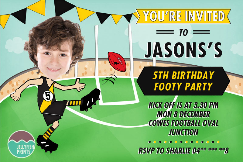 DIY Print Custom AFL RICHMOND TIGERS FOOTBALL Birthday Party Invitations