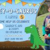 Printable blue version of the Dinosaur birthday party invites.