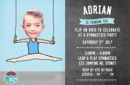 Gymnastic party invitations for a boy