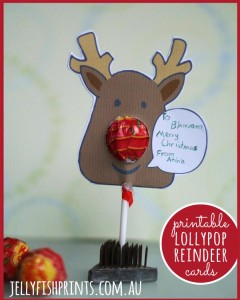 Printable childrens Christmas cards - lollypop reindeers