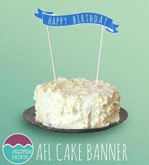 Happy Birthday banner on an AFL birthday cake.