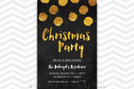 A black chalkboard and gold lettered Christmas Party Invitation
