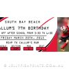 Red and black rugby league invitation for birthday party