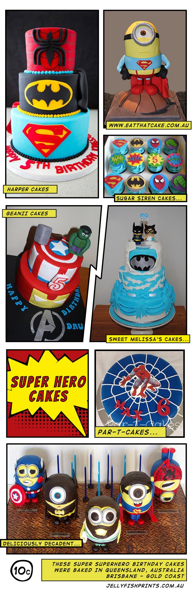 Awesome birthday superheroes cakes and a cool batman wedding cake from Queensland.