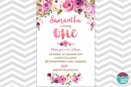 Floral first birthday invitations