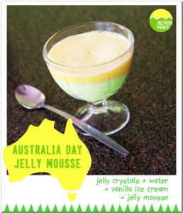Green and gold jelly mouse dessertfor Australia Day