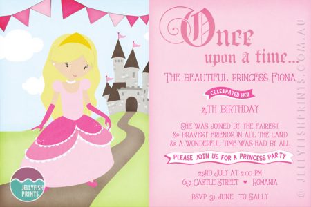 Sweet Princess Birthday Party Invitations in pink for a little girl.